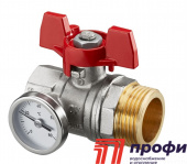 Шаровой кран с плоским уплотнением Ду25, G1BP x G1HP, с термометром (0–80 °C), с красной рукояткой